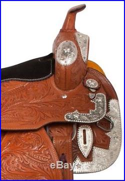 16 Silver Show Pleasure Trail Barrel Western Leather Horse Saddle Tack Set