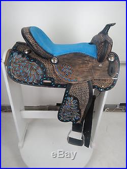 16 Western Leather Barrel Pleasure Trail Black Royal Blue Horse Saddle Tack