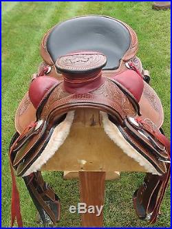 16 Western Leather Horse Wade Roping Wade Saddle Hard Seat with Solid tree
