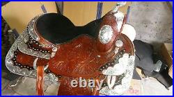 16'' Western Saddle Fully Tooled Show Saddle with Silver Corner & Canchos