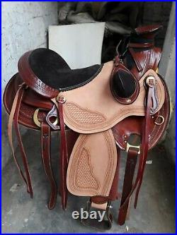 16'' fully leather western heavy duty ranch roper saddle