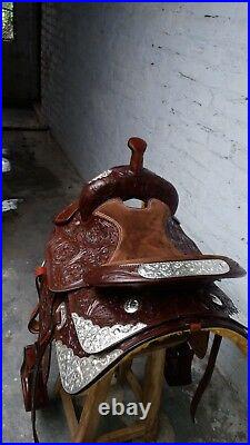 16'' western saddle brown leather fully tooled show saddle pleasure style