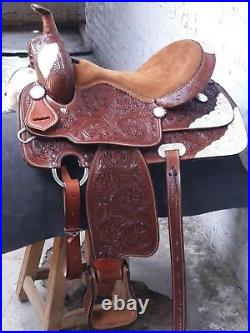 16'' western saddle brown leather fully tooled show saddle pleasure style