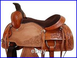 17 16 15 Pro Western Horse Saddle Roping Roper Pleasure Horse Tooled Leather Set