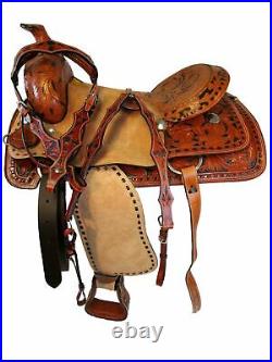 17 16 Roper Work Ranch Western Horse Roping Tooled Leather Deep Seat Saddle Set
