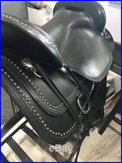 17 Circle Y SQHB Saddle Black, Thick Padded Seat, Studded Detail / Park & Trail