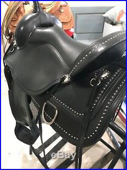 17 Circle Y SQHB Saddle Black, Thick Padded Seat, Studded Detail / Park & Trail