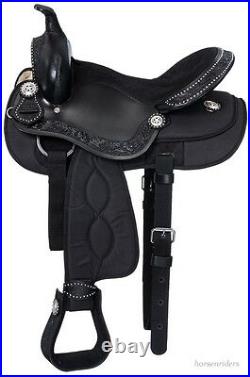 17 Inch Western Pro Trail Mule Saddle Black Leather and Synthetic 17 pounds