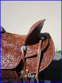 17 Silver Stud Wade Roping Ranch Western Pleasure Tooled Leather Horse Saddle
