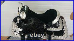 17''black leather new western full show saddle with head stall and barest caller