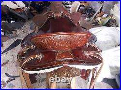 17'' brown leather western heavy duty wade ranch roper saddle with back chinch