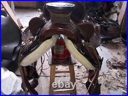 17'' brown leather western heavy duty wade ranch roper saddle with back chinch