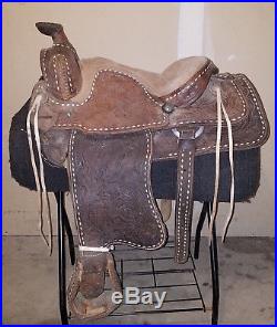 17 in. Vintage Western Buckstitched Leather Saddle, One Ear Bridle, Pad Tack Lot