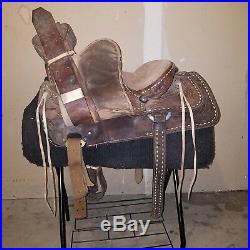 17 in. Vintage Western Buckstitched Leather Saddle, One Ear Bridle, Pad Tack Lot