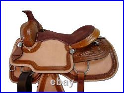 18 17 16 15 Deep Seat Ranch Saddle Roping Horse Western Tooled Leather Tack Set
