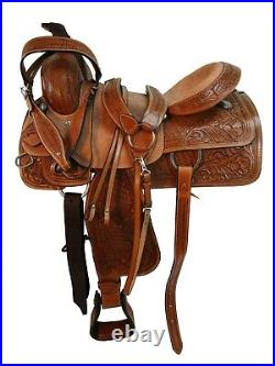 18 17 16 15 Hand Tooled Leather Western Horse Saddle Roping Work Ranch Tack Set