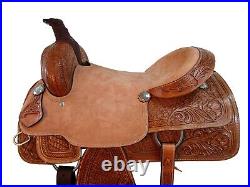 18 17 16 15 Hand Tooled Leather Western Horse Saddle Roping Work Ranch Tack Set