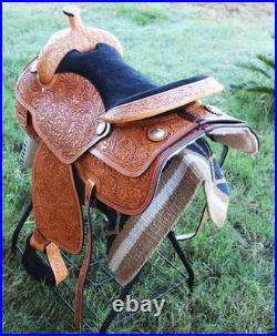 18 Horse Western Barrel Show Pleasure LEATHER SADDLE Bridle 50DBC1