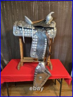 1940s TED FLOWERS SIGNED THE SPOT SHOP RARE PARADE SADDLE 2 BREAST COLLARS VTG