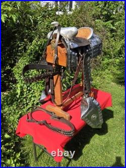 1940s TED FLOWERS SIGNED THE SPOT SHOP RARE PARADE SADDLE 2 BREAST COLLARS VTG