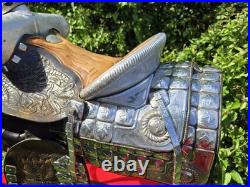 1940s TED FLOWERS SIGNED THE SPOT SHOP RARE PARADE SADDLE 2 BREAST COLLARS VTG