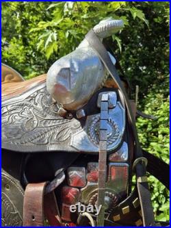1940s TED FLOWERS SIGNED THE SPOT SHOP RARE PARADE SADDLE 2 BREAST COLLARS VTG