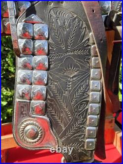 1940s TED FLOWERS SIGNED THE SPOT SHOP RARE PARADE SADDLE 2 BREAST COLLARS VTG