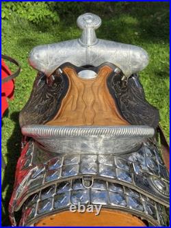 1940s TED FLOWERS SIGNED THE SPOT SHOP RARE PARADE SADDLE 2 BREAST COLLARS VTG