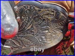1940s TED FLOWERS SIGNED THE SPOT SHOP RARE PARADE SADDLE 2 BREAST COLLARS VTG