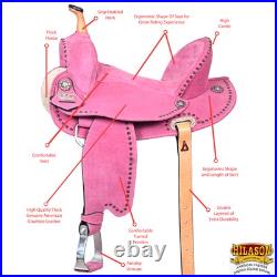 20HS Hilason Western Horse Flex Tree Barrel Trail In Suede Leather Saddle Pink