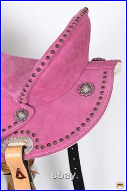 20HS Hilason Western Horse Flex Tree Barrel Trail In Suede Leather Saddle Pink