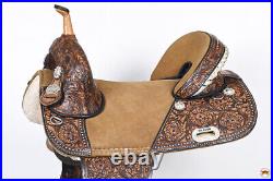 26HS HILASON Western Horse Treeless Trail Barrel American Leather Saddle Brown