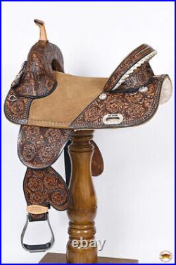 26HS HILASON Western Horse Treeless Trail Barrel American Leather Saddle Brown