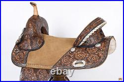 26HS HILASON Western Horse Treeless Trail Barrel American Leather Saddle Brown