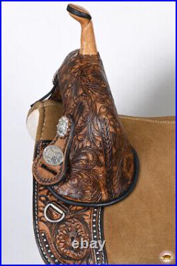 26HS HILASON Western Horse Treeless Trail Barrel American Leather Saddle Brown