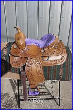 31-14  New 13"  Frontier PURPLE  cutout filigree saddle gator pattern NICE 