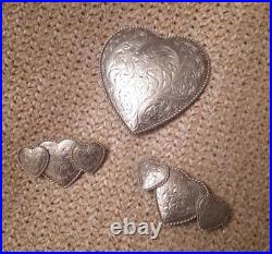 3 Pc Vintage Western Silvertone Heart Engraved Western Saddle Decore Never Used