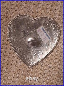 3 Pc Vintage Western Silvertone Heart Engraved Western Saddle Decore Never Used