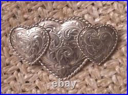 3 Pc Vintage Western Silvertone Heart Engraved Western Saddle Decore Never Used