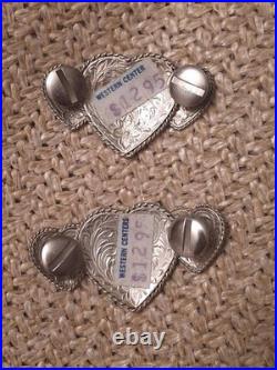 3 Pc Vintage Western Silvertone Heart Engraved Western Saddle Decore Never Used