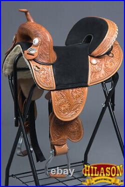 50HS 16 In Hilason Western Horse Treeless Trail Barrel Saddle American Leather