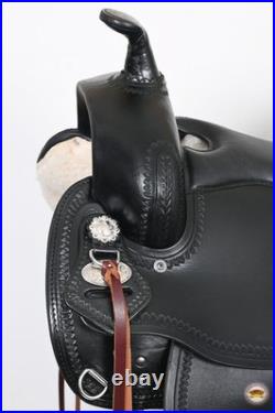 63HS Hilason Western Horse Wide Gullet Trail BlackAmerican Leather Saddle