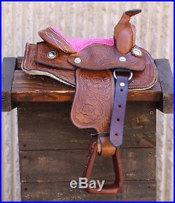 8 Brown/Pink Western Saddle Leather Miniature Trail Saddle Mini Horse