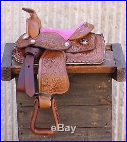 8 Brown/Pink Western Saddle Leather Miniature Trail Saddle Mini Horse