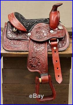 8 Kids Burgundy Western Leather Saddle Miniature Pony Saddle GREAT LOW PRICE