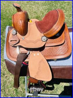 8 Kids Western Leather Floral Tooled Half Seat Horse Barrel Saddle