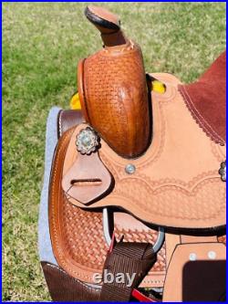 8 Kids Western Leather Floral Tooled Half Seat Horse Barrel Saddle