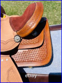 8 Kids Western Leather Floral Tooled Half Seat Horse Barrel Saddle