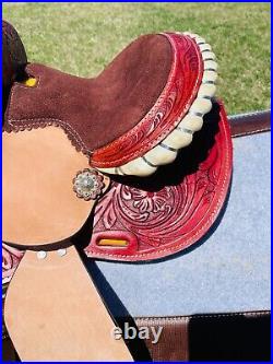 8 Western Horse Kids Barrel Saddle Floral Tooled Rawhide With Silver Conchos