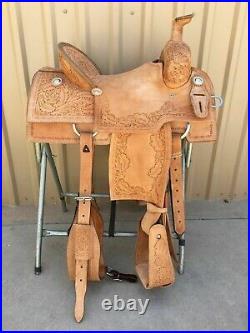 ANTIQUESADDLE Western Natural Leather Hand Carved Roper Ranch Saddle